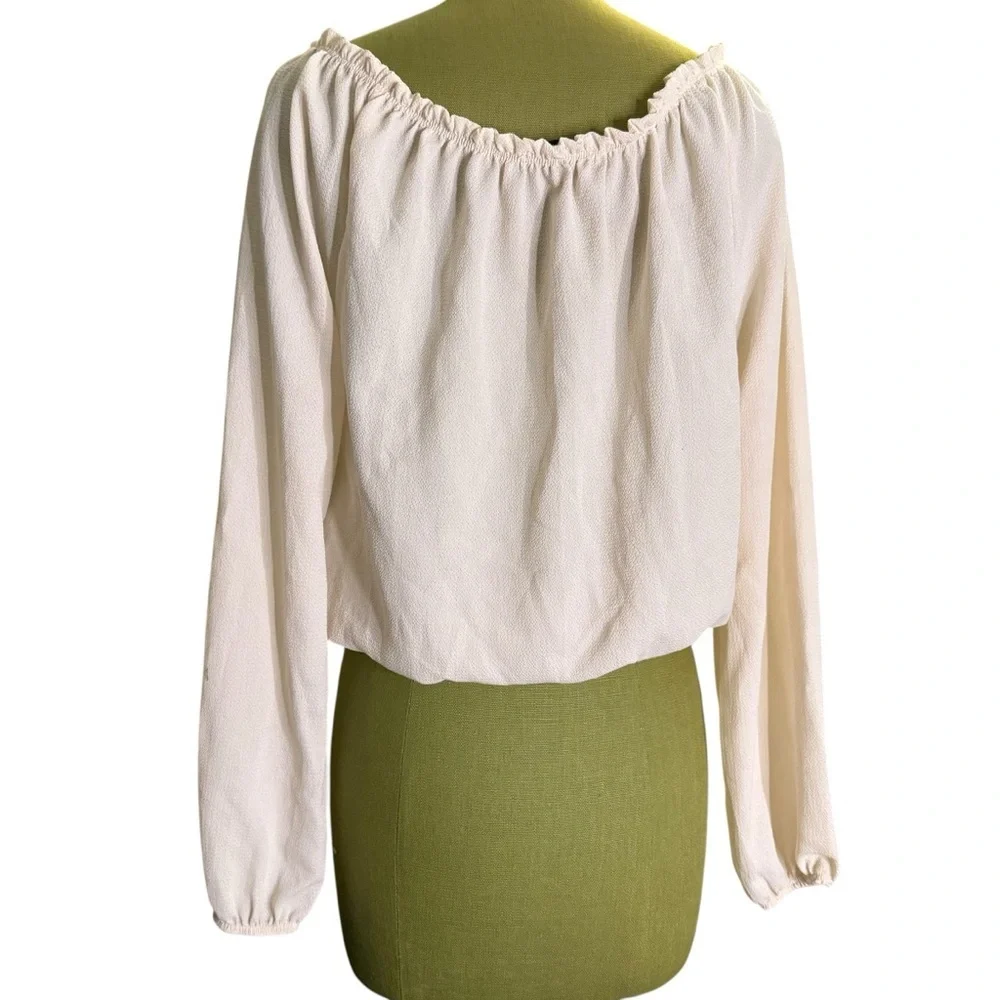 Cream Off-The-Shoulder Ruffle Neck Top - Picture 2 of 4